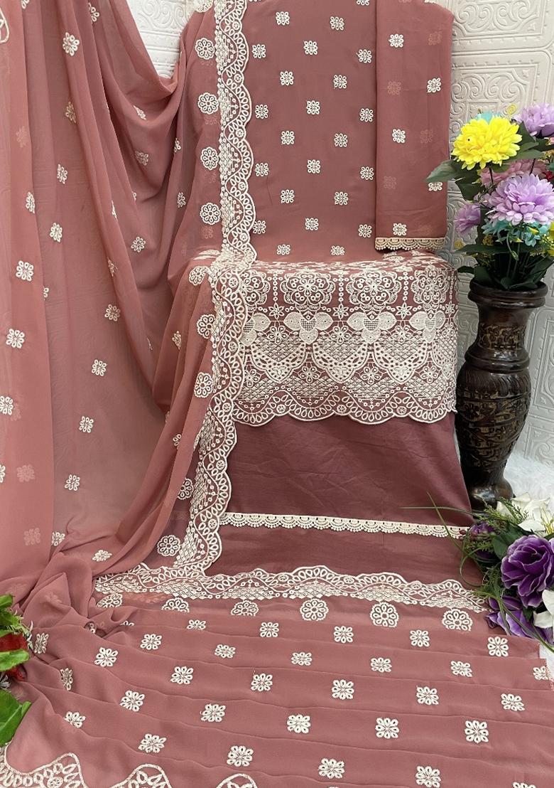 Pink Embroidered Georgette Salwar Suit