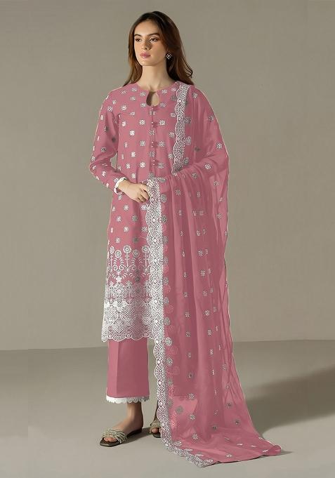 Pink Embroidered Georgette Salwar Suit
