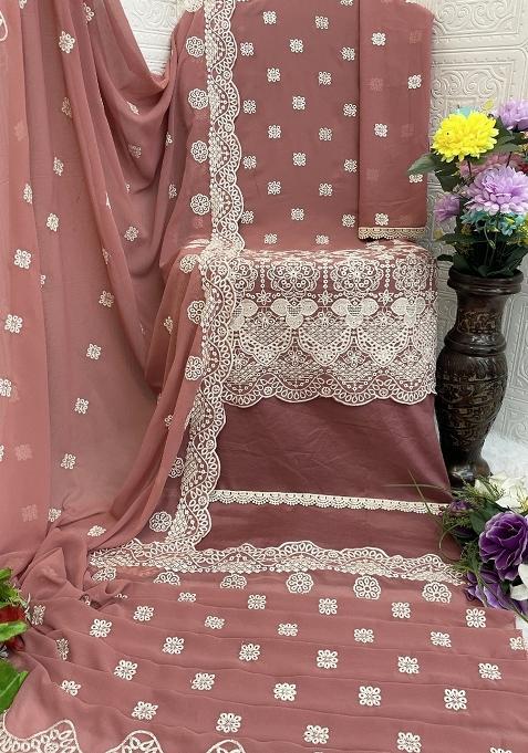 Pink Embroidered Georgette Salwar Suit