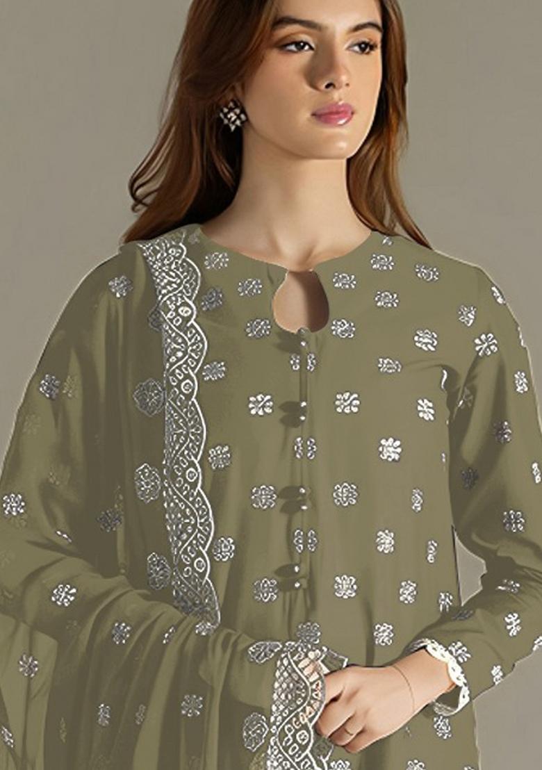 Light Green Embroidered Georgette Salwar Suit - Indya