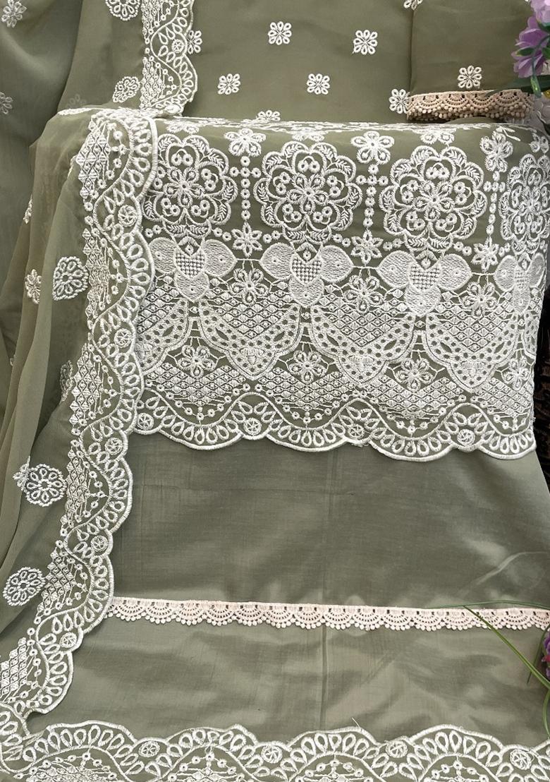 Light Green Embroidered Georgette Salwar Suit - Indya