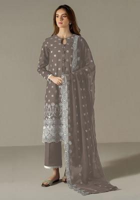 Grey Embroidered Georgette Salwar Suit