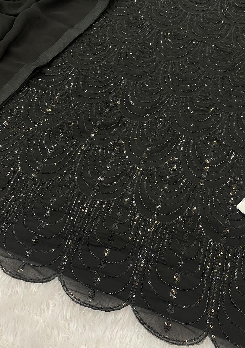 Black Embroidered Georgette Salwar Suit - Indya