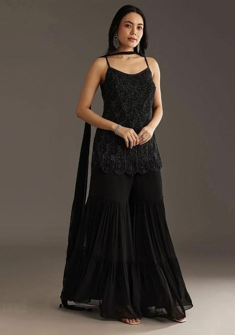 Black Embroidered Georgette Salwar Suit
