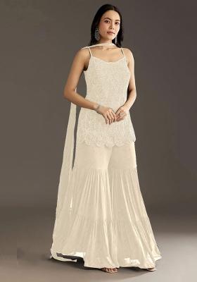 White Embroidered Georgette Salwar Suit