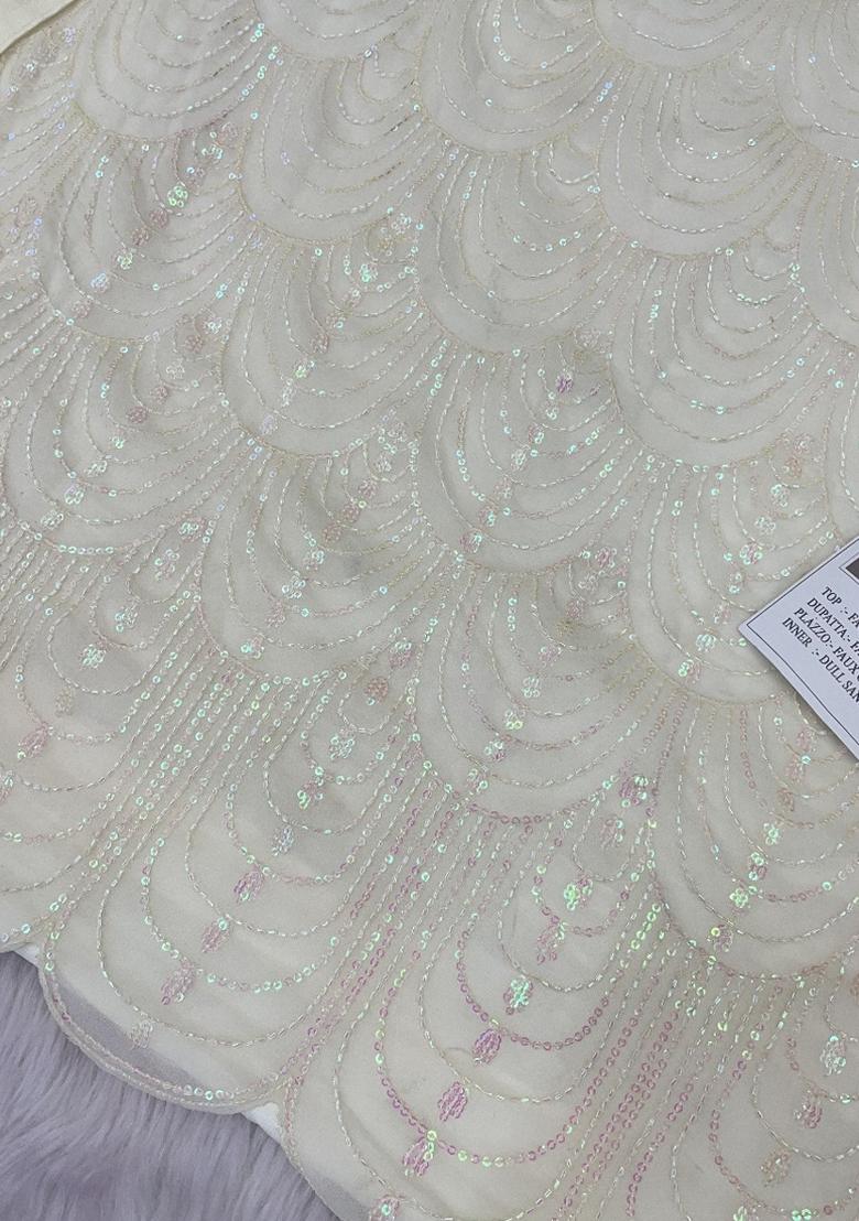 White Embroidered Georgette Salwar Suit - Indya