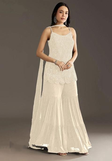 White Embroidered Georgette Salwar Suit