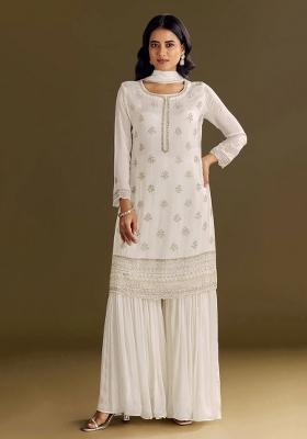 White Embroidered Chinon Salwar Suit