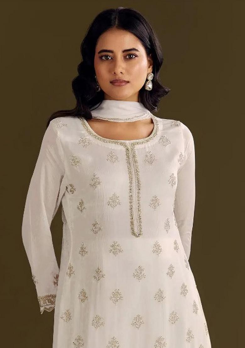 White Embroidered Chinon Salwar Suit