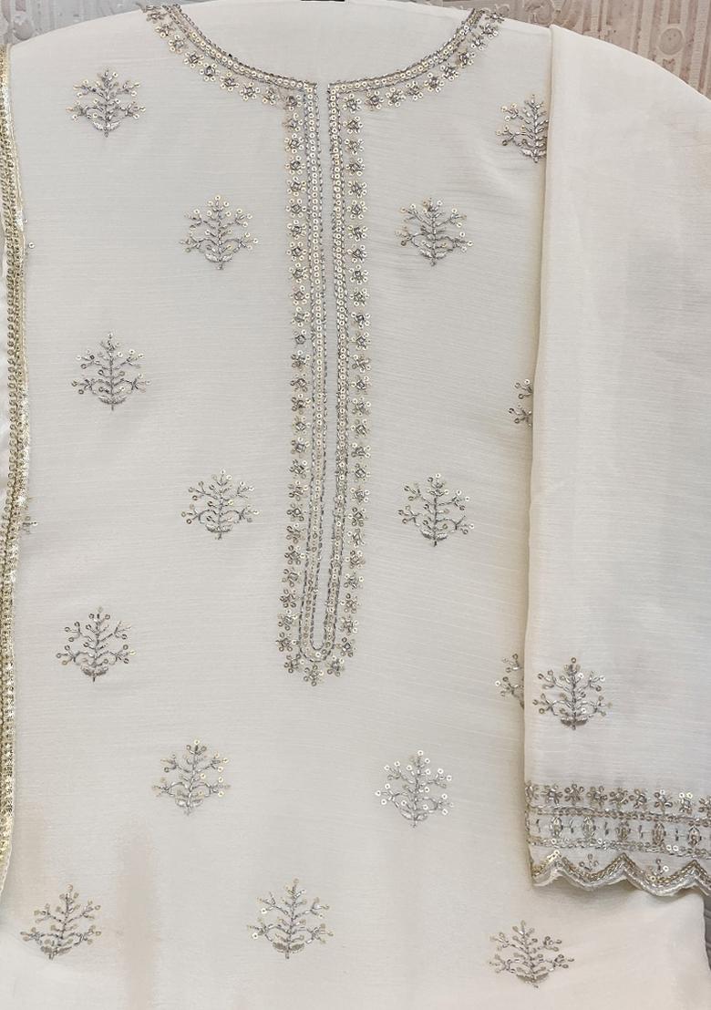 White Embroidered Chinon Salwar Suit