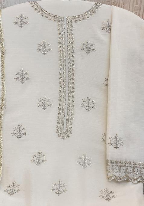 White Embroidered Chinon Salwar Suit