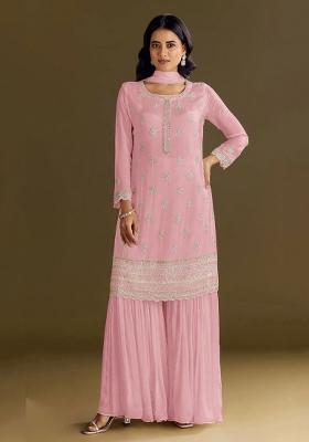 Baby Pink Embroidered Chinon Salwar Suit