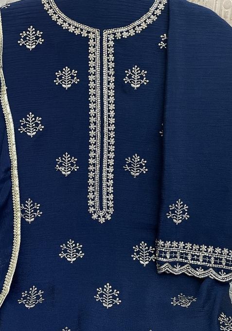 Blue Embroidered Chinon Salwar Suit