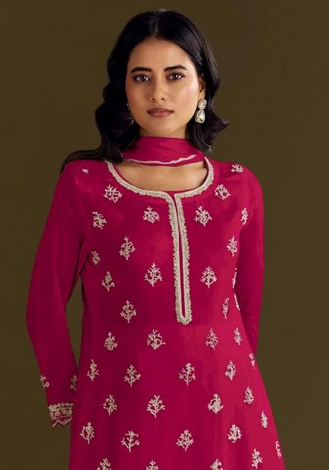 Pink Embroidered Chinon Salwar Suit