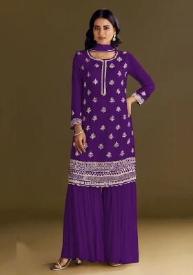Purple Embroidered Chinon Salwar Suit