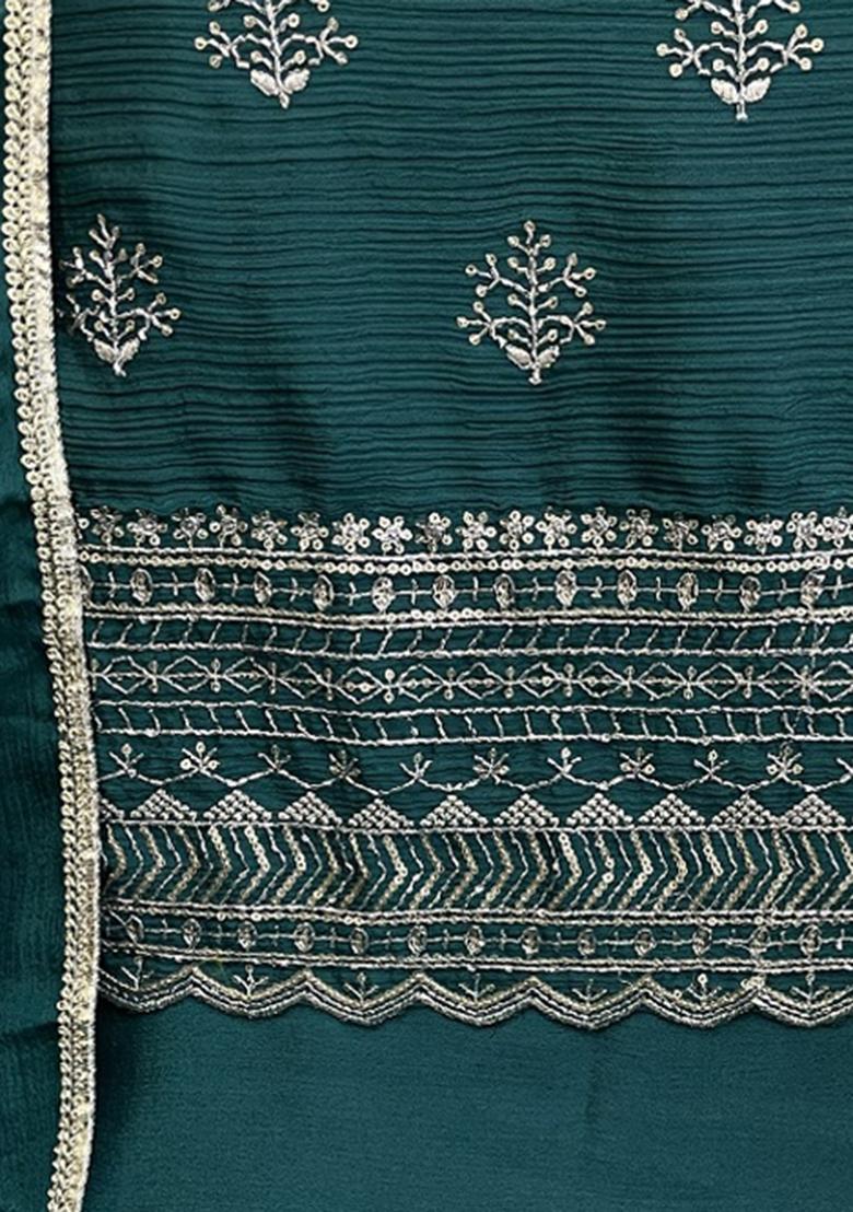 Green Embroidered Chinon Salwar Suit