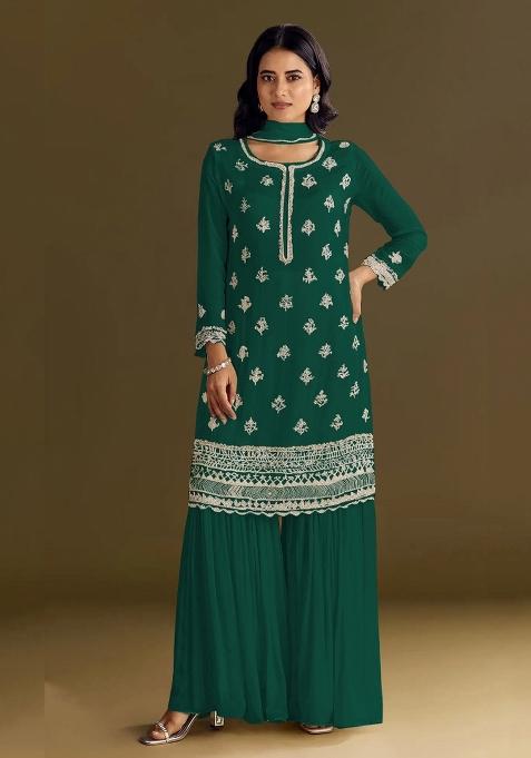 Green Embroidered Chinon Salwar Suit