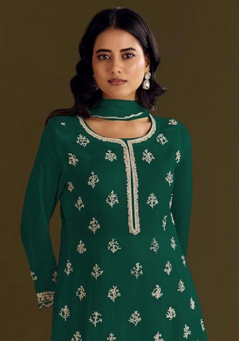 Green Embroidered Chinon Salwar Suit