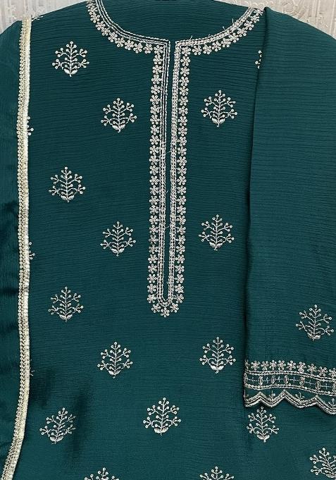 Green Embroidered Chinon Salwar Suit
