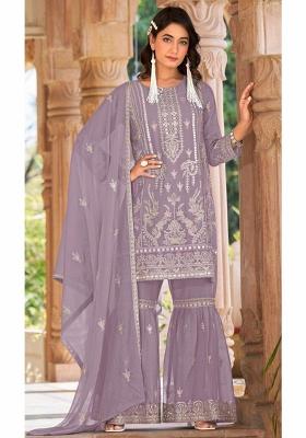 Lilac Embroidered Organza Salwar Suit
