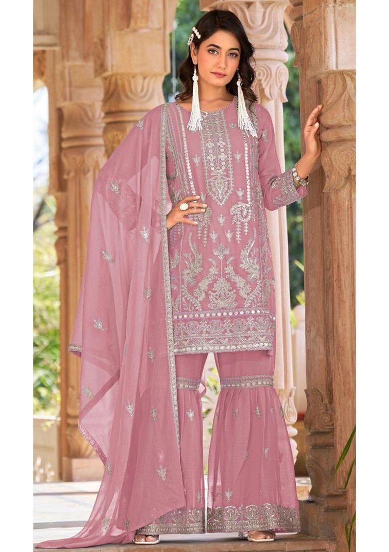 Pink Embroidered Organza Salwar Suit