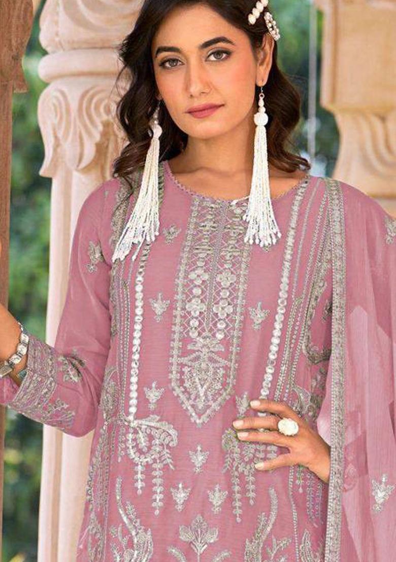 Pink Embroidered Organza Salwar Suit
