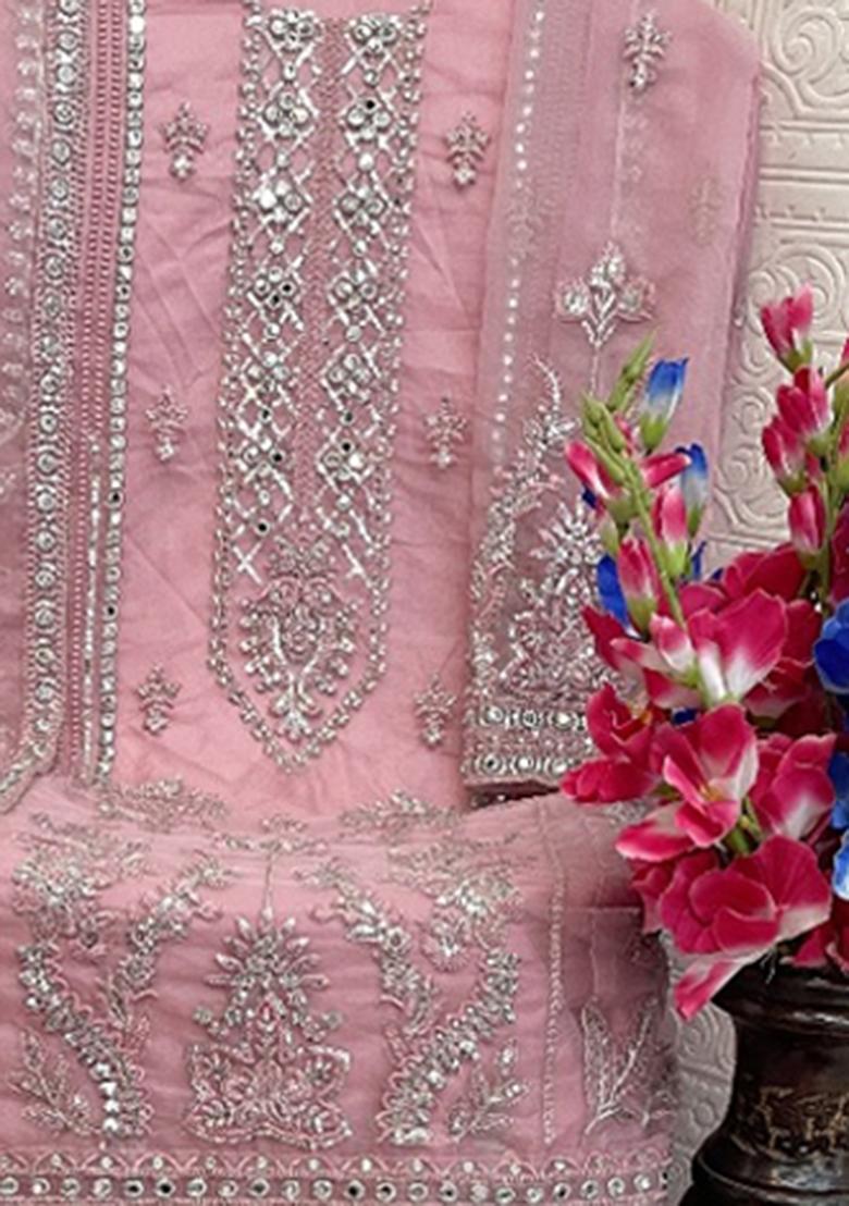 Pink Embroidered Organza Salwar Suit