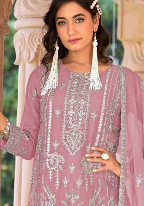Pink Embroidered Organza Salwar Suit