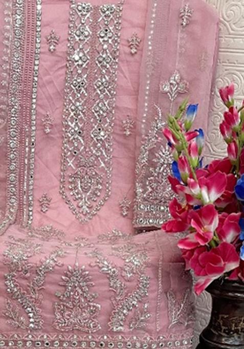 Pink Embroidered Organza Salwar Suit