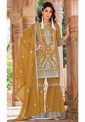 Yellow Embroidered Organza Salwar Suit