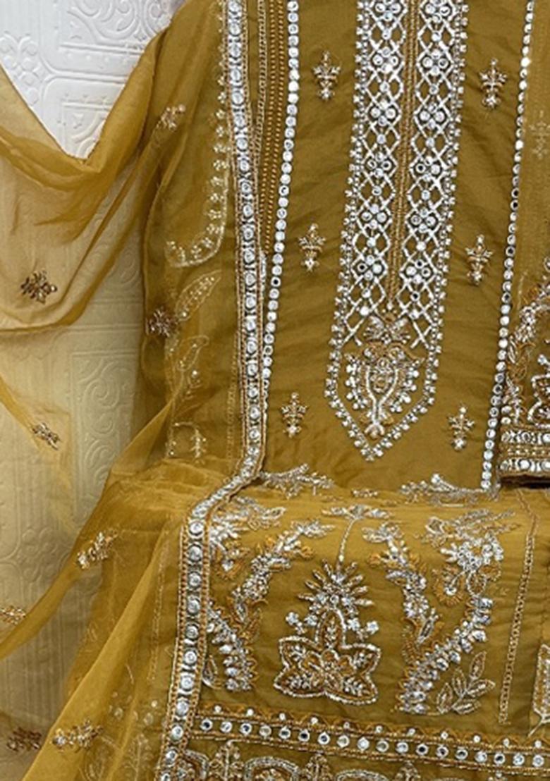 Yellow Embroidered Organza Salwar Suit