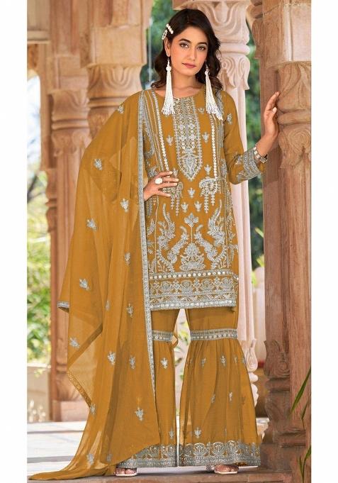 Yellow Embroidered Organza Salwar Suit