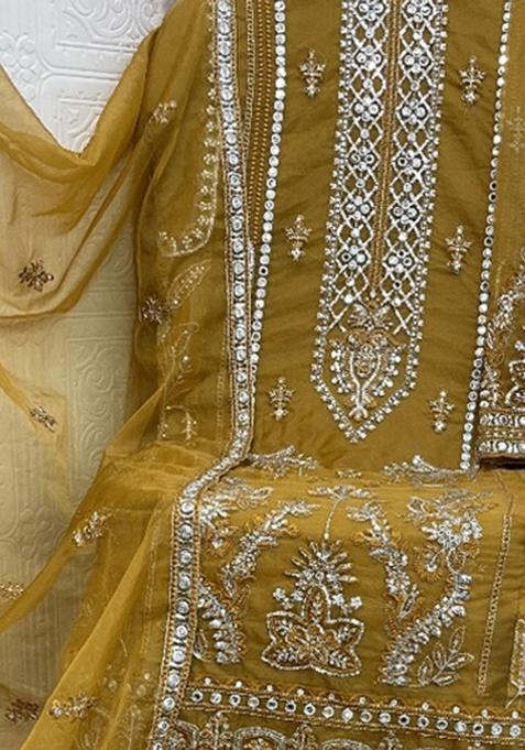 Yellow Embroidered Organza Salwar Suit