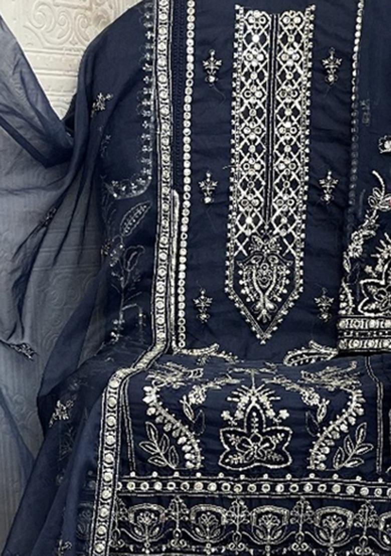 Blue Embroidered Organza Salwar Suit