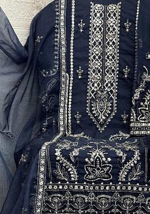 Blue Embroidered Organza Salwar Suit