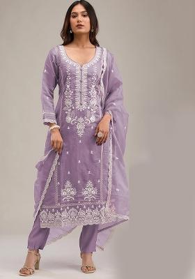 Light Lavender Embroidered Organza Salwar Kameez With Dupatta