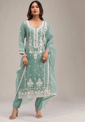 Light Green Embroidered Organza Salwar Kameez With Dupatta