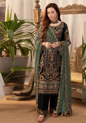 Black Embroidered Silk Plazzo Set