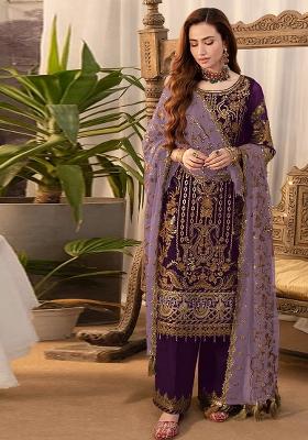 Wine Embroidered Silk Plazzo Set