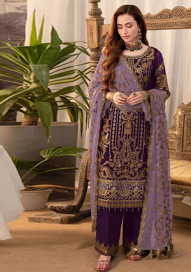 Wine Embroidered Silk Plazzo Set