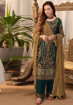 Green Embroidered Silk Plazzo Set