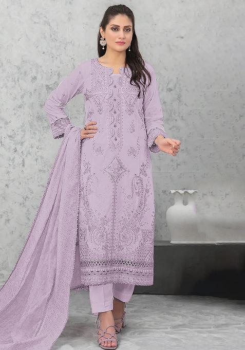 Lavender Chikankari Chanderi Pakistani Suit Set