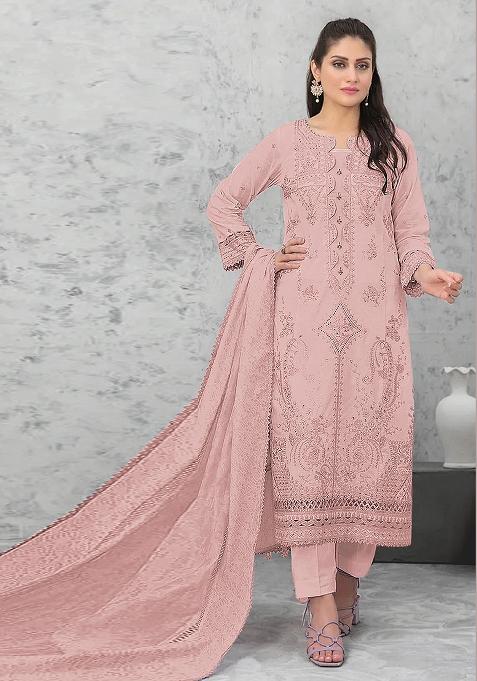 Light Pink Chikankari Chanderi Pakistani Suit Set