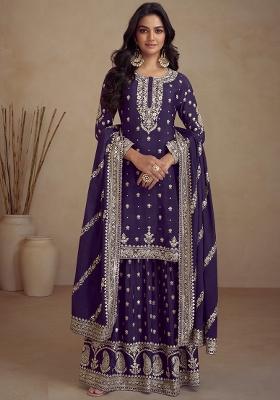 Royal Blue Embroidered Vichitra Plazzo Set
