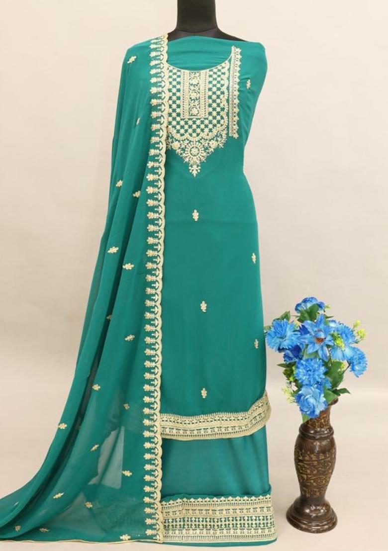 Mint Green Embroidered Silk Plazzo Set