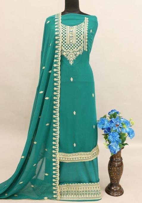 Mint Green Embroidered Silk Plazzo Set