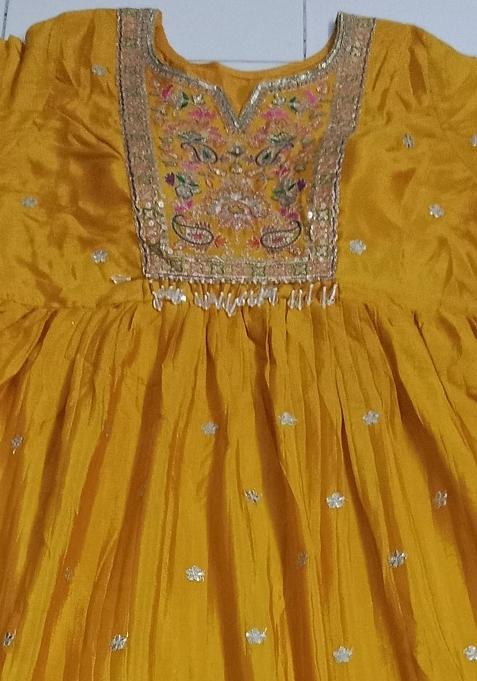 Yellow Embroidered Silk Anarkali Set
