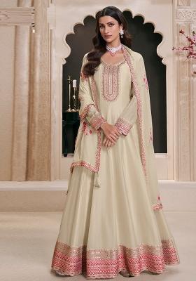 Cream Embroidered Georgette Anarkali Set