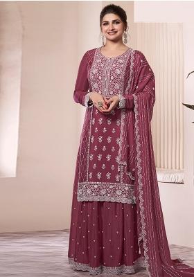 Maroon Embroidered Silk Sharara Set