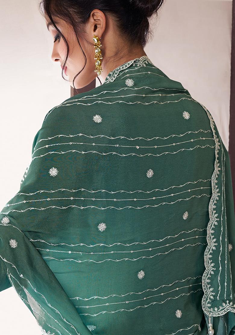 Green Embroidered Silk Sharara Set